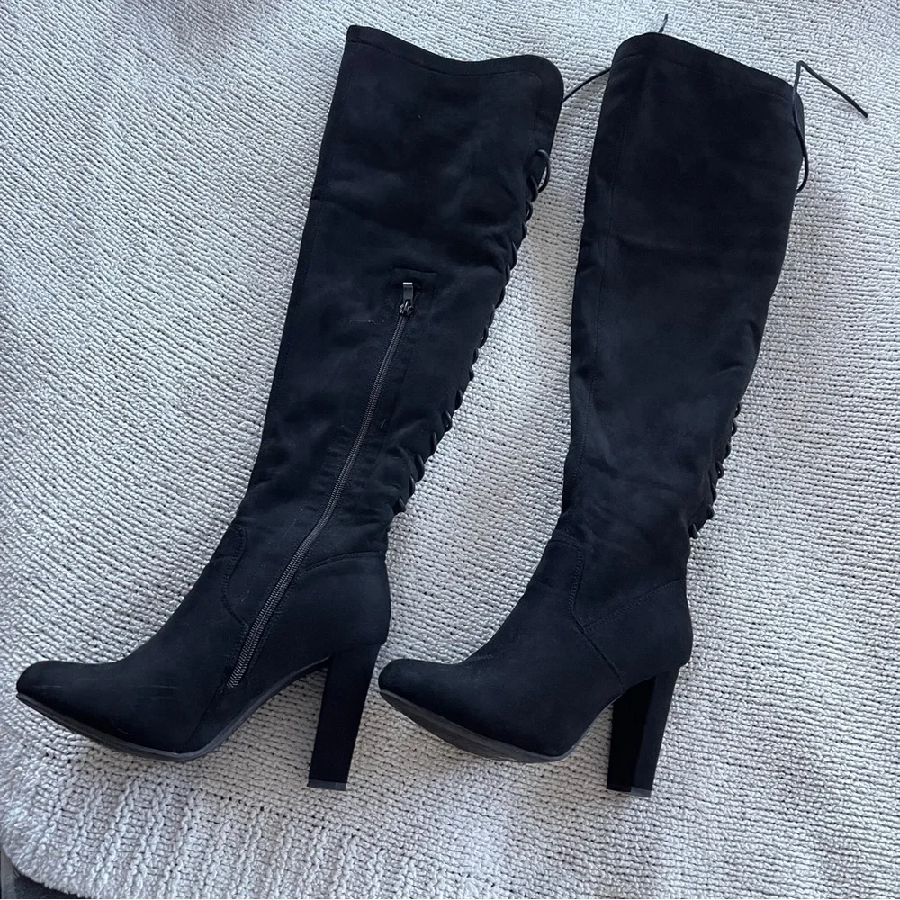 Top Moda Black Knee-High lace up Boots 7.5 - Picture 7 of 13